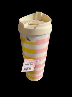 kate spade Two-Tone Stripe Travel Tumbler - Pink, Yellow & Cream